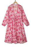 Sweet Floral Print Frill Hem Puff Sleeve Cover Up