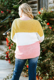 Colorblock Bubble Sleeve Plus Size Sweater