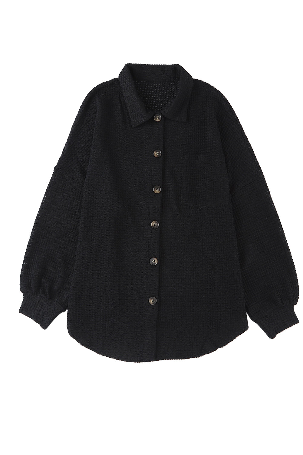 Chemise décontractée boutonnée en tricot gaufré noir