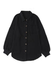 Black Waffle Knit Button Up Casual Shirt