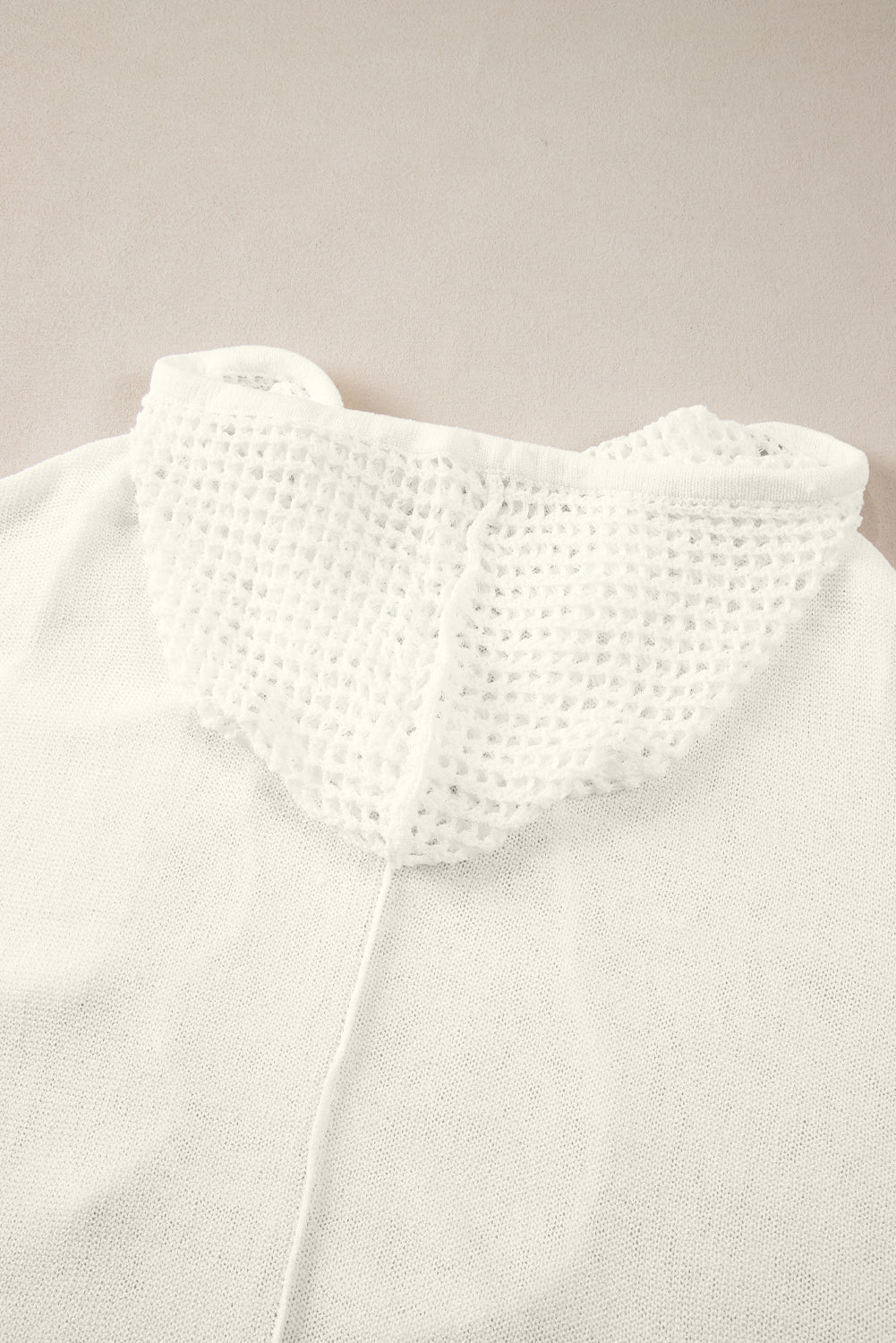 White Open Knit Long Sleeve Pocketed Hooded Sweater