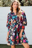 Green Floral Print Puff Sleeve Ruffled Mini Dress