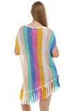 Stripe Tasseled Crochet Beach Cover Up