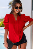 Solid Color Half Sleeve V Neck Blouse