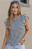 Stripe Print Tiered Ruffled Sleeve Tee