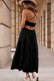 Oatmeal Crossover Backless Bodice Tiered Maxi Dress