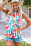 Brush Print Ruffle Trim Peplum Tank Top