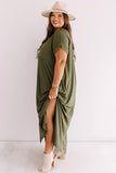 Plus Size V Neck Rolled Cuffs Maxi Dress