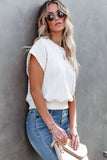 White Textured Knit Short Sleeve Top