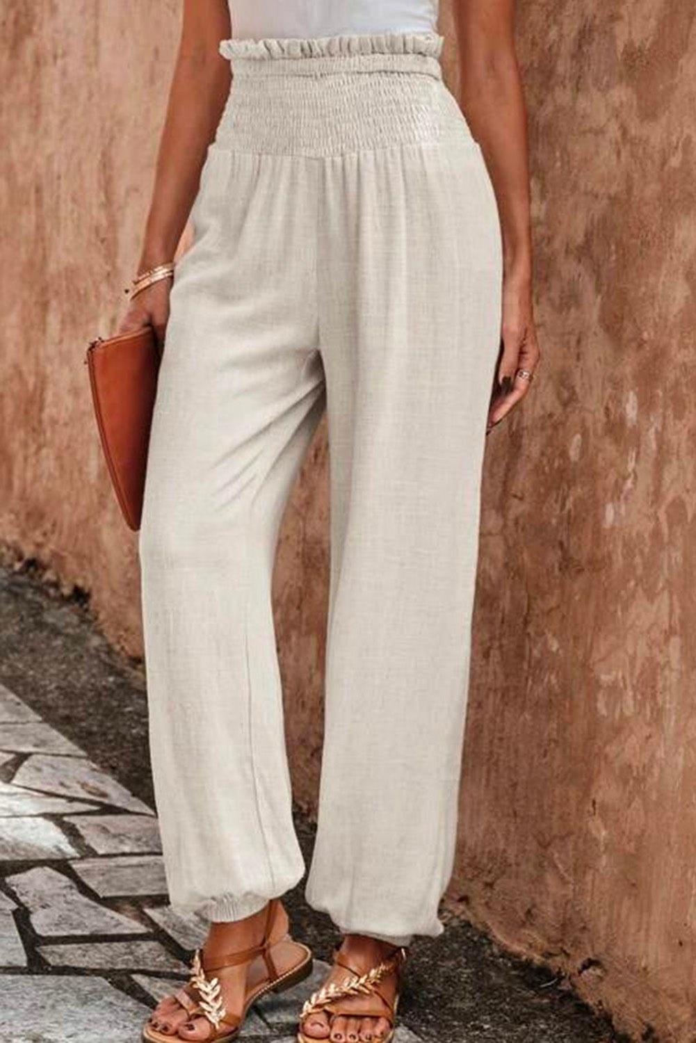 Smocked High Waist Loose Lounge Jogger Pants