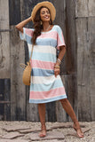 Striped Color Block Loose Fit 3/4 Sleeve Dress