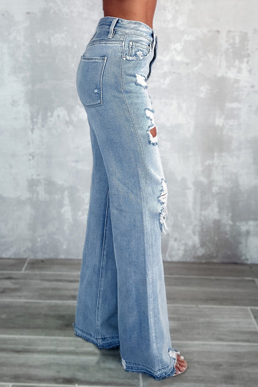 Vintage Distressed Ripped Wide Leg Jeans