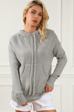 Gray Cowl Neck Drawstring Pullover Hooded Sweater