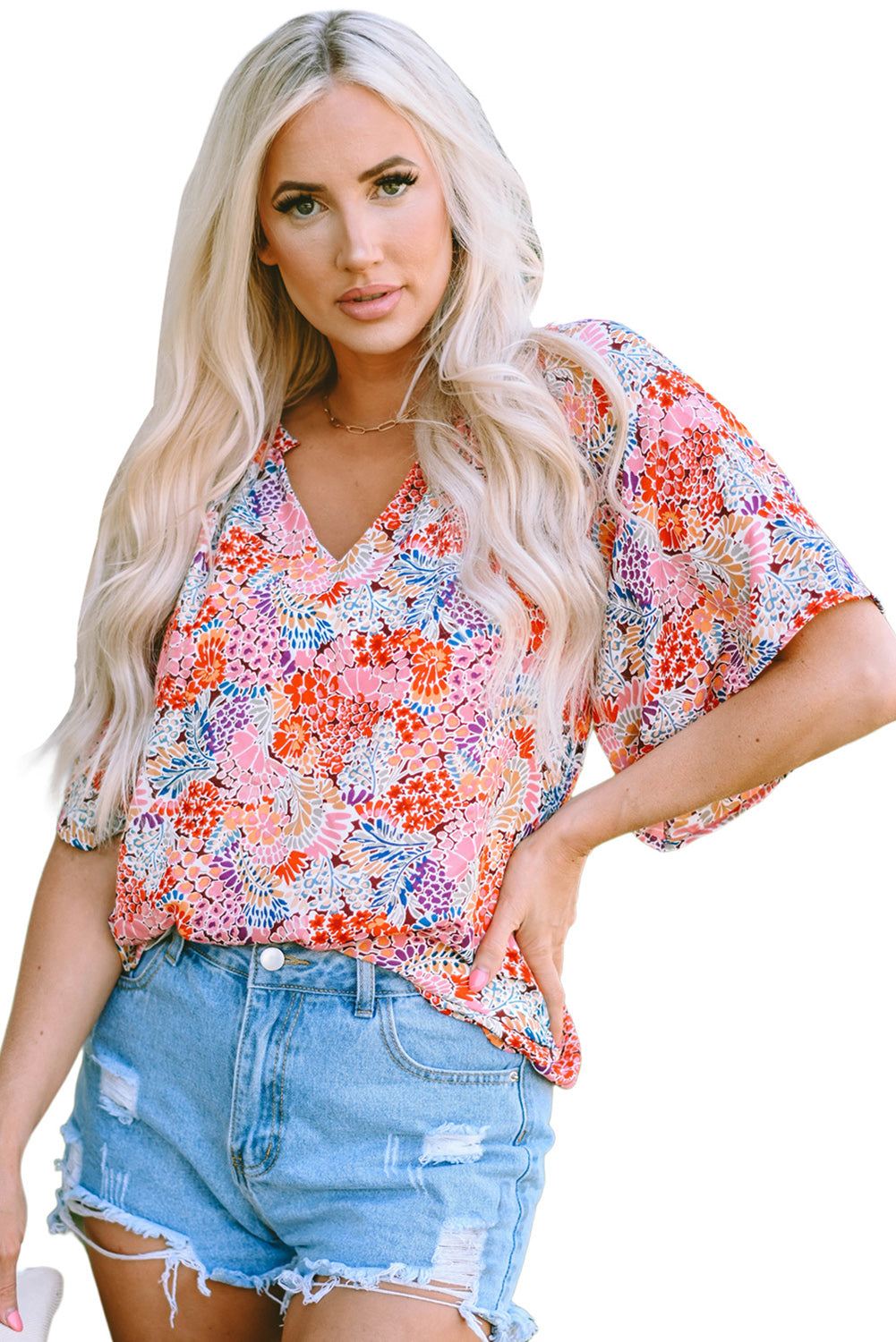 Red Short Sleeve Slim Fit Floral T Shirt