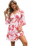 V Neck 3/4 Sleeve Floral Dress