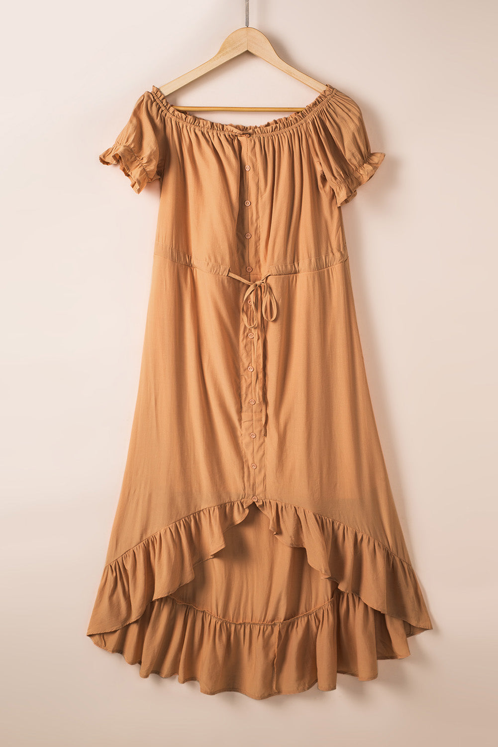 Apricot Glaze - Robe longue haute et basse à épaules dénudées