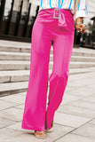 Pantalon large à ceinture avec boucle en strass rose