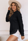 Crew Neck Ribbed Trim Waffle Knit Top