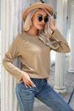 Khaki Ribbed Round Neck Knit Long Sleeve Top