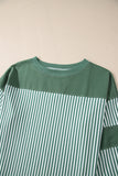 Mist Green Striped Patchwork 3/4 Sleeve Casual Top