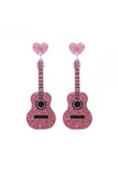 Shiny Guitar Love Music Festival Heart Stud Earrings