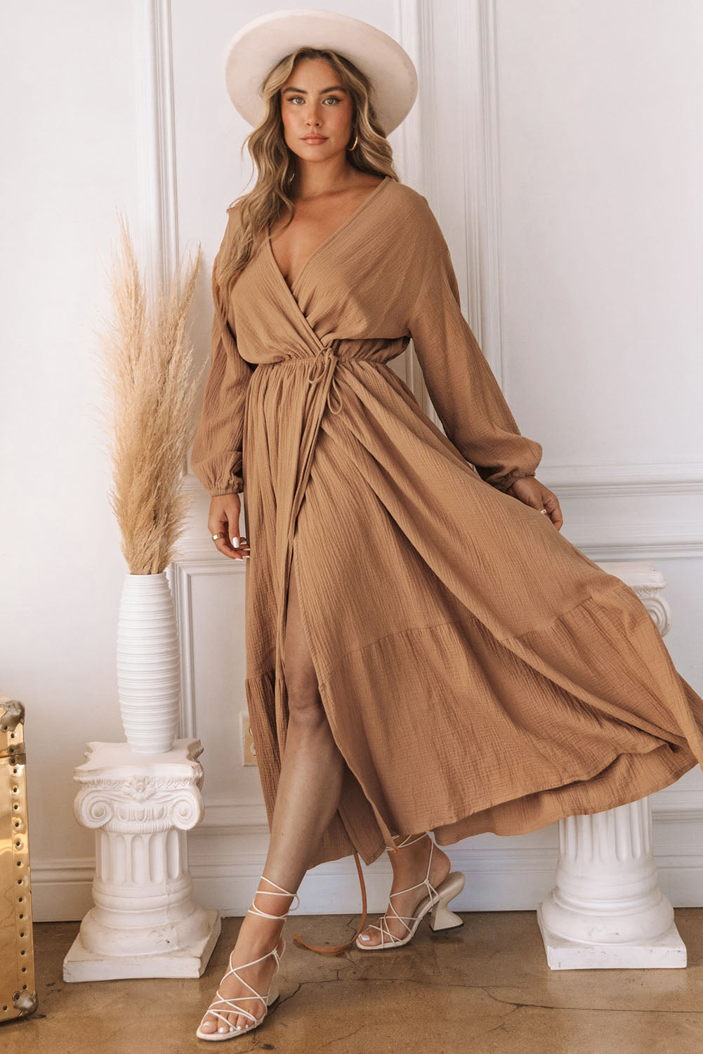 V Neck Wrap Long Sleeve Dress