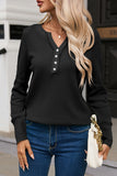 Trimmed Neckline Waffle Knit Henley Top