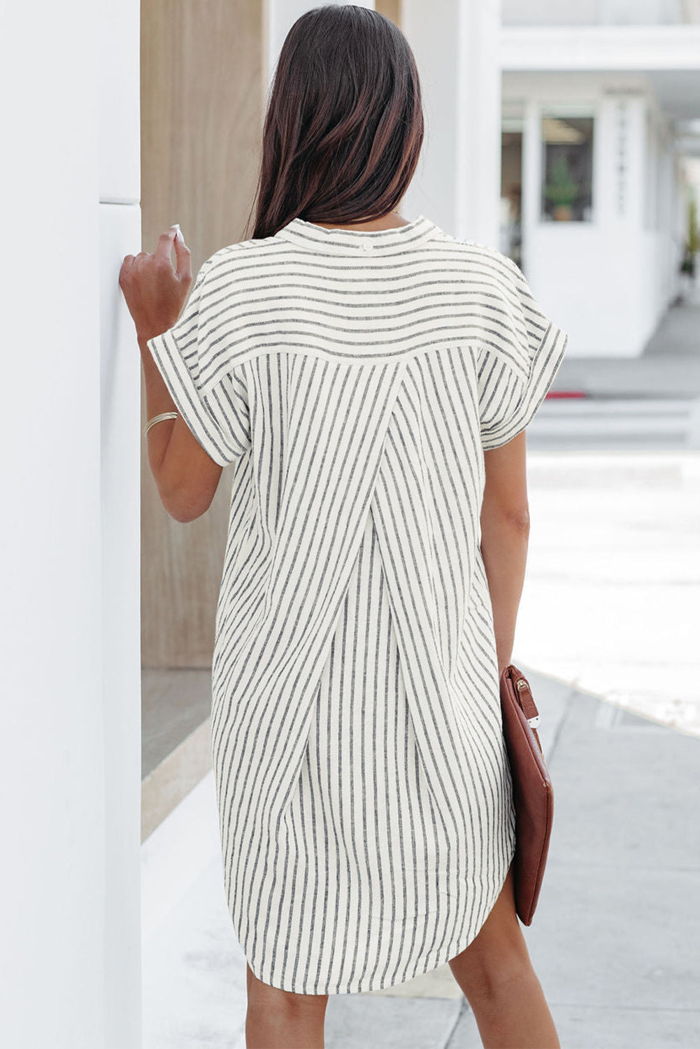 Short Sleeves Striped Shirt Dress