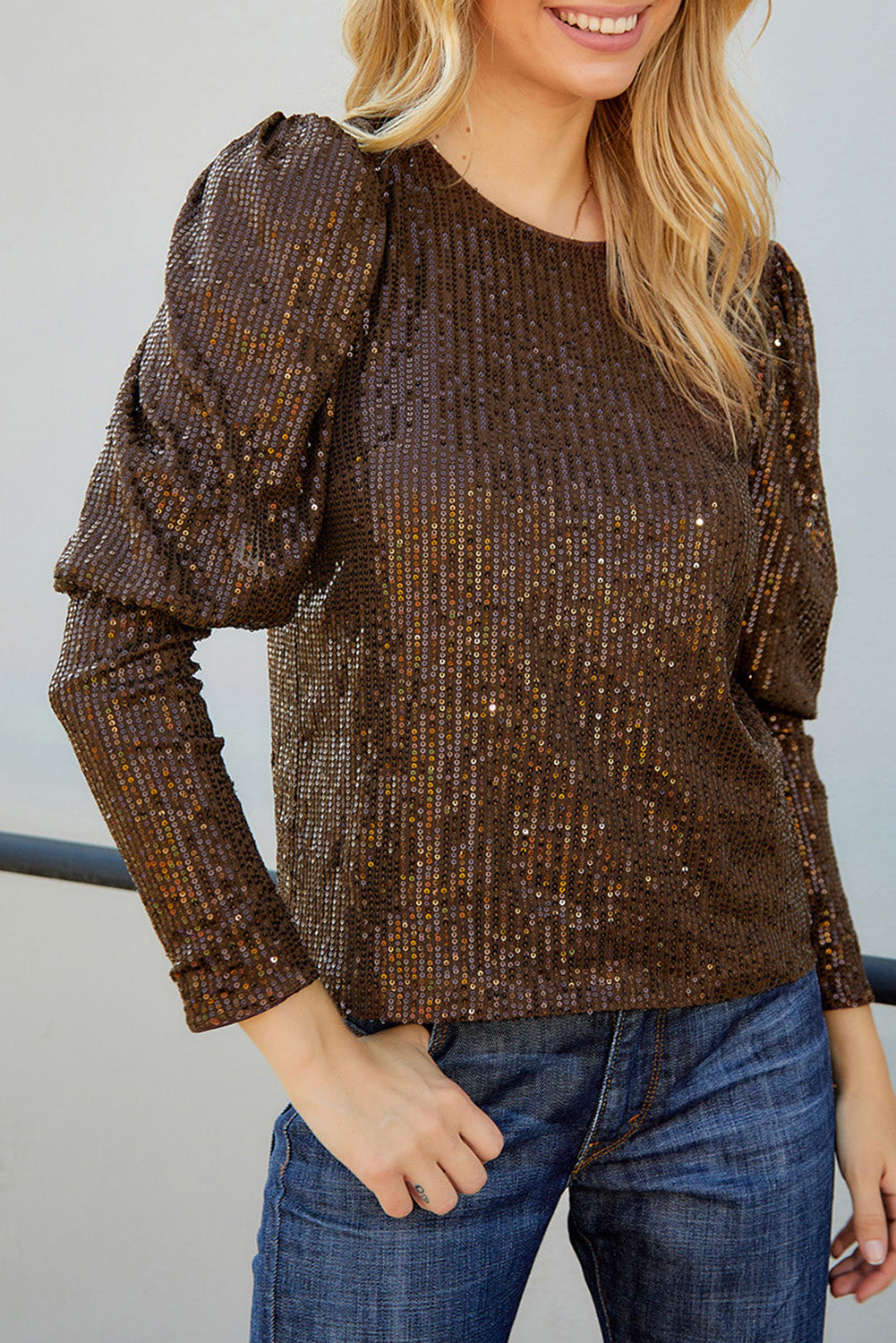 Puff Sleeve Sequin Top