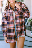 Oversized Flap Pockets Plaid Shacket with Slits