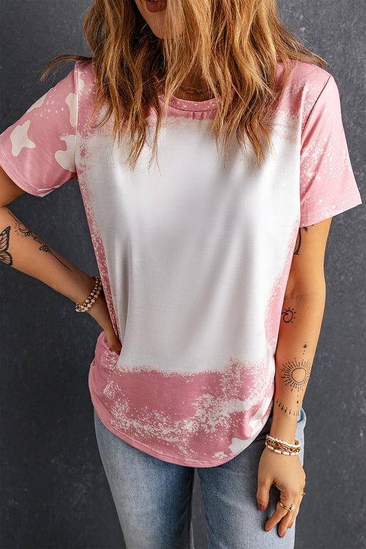 Tie Dye Color Bleached Short Sleeve T Shirt