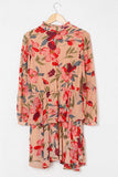 Frilled Collar Long Sleeve Floral Dress with Ruffle