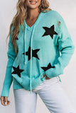 V Neck Star Pattern Hooded Sweater with Slits