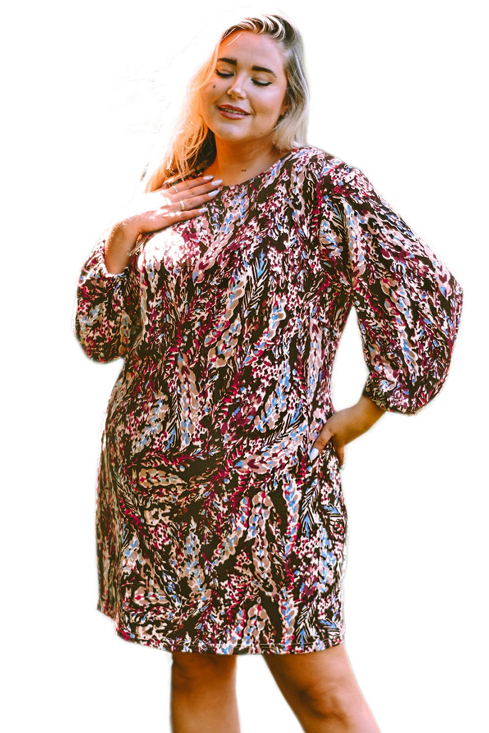 Plus Size Floral Print Mini Dress