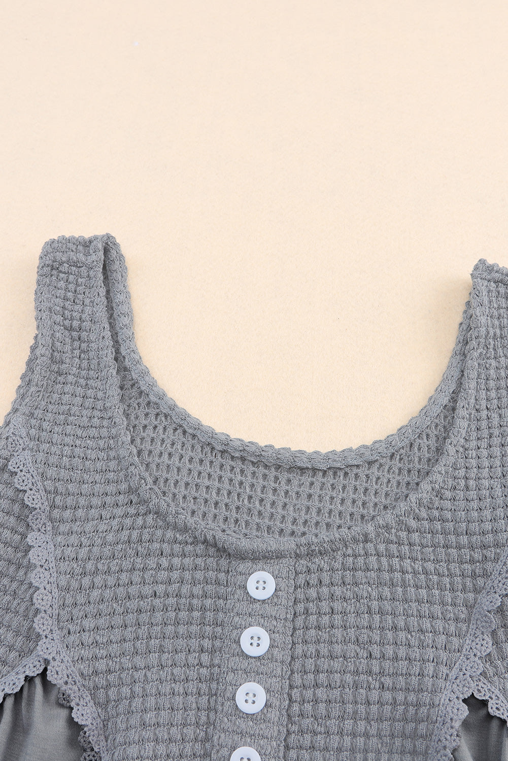 Gray Thermal Knit Panel Babydoll Tank Top