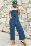 Dusk Blue Adjustable Tie Straps Cropped Wide Leg Denim Overalls