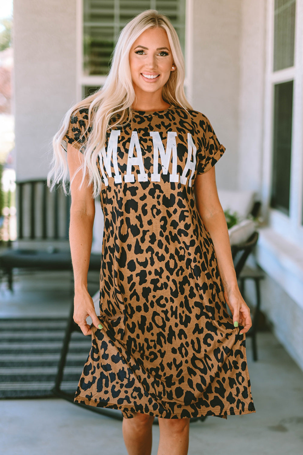 MAMA Letter Print Slit T-Shirt Dress