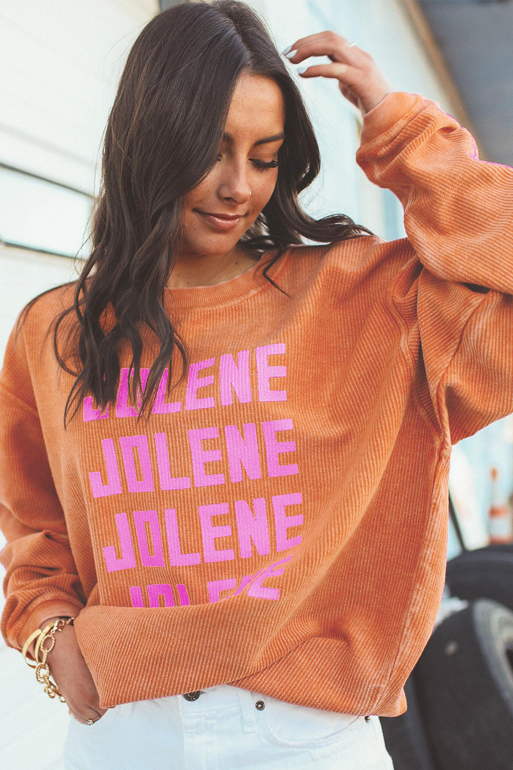 Orange THANKFUL Ribbed Corded Oversized Sweatshirt