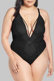 Plus Size Sheer Mesh Lace Crisscross Back Teddy Lingerie