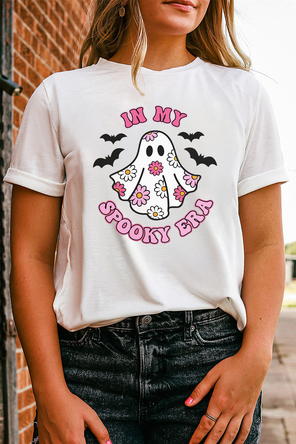 T-shirt blanc IN MY SPOOKY ERA Halloween Ghost Graphic