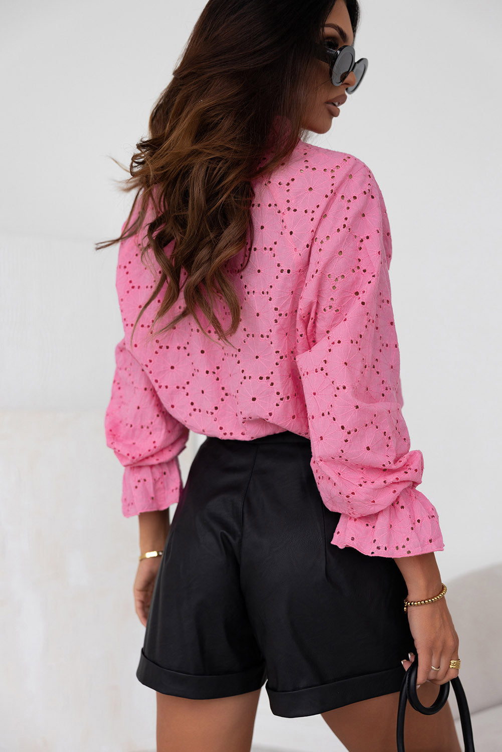 Hollow Out Embroidered Floral Shirt