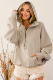 Ribbed Trim Kangaroo Pocket Zipped Hoodie