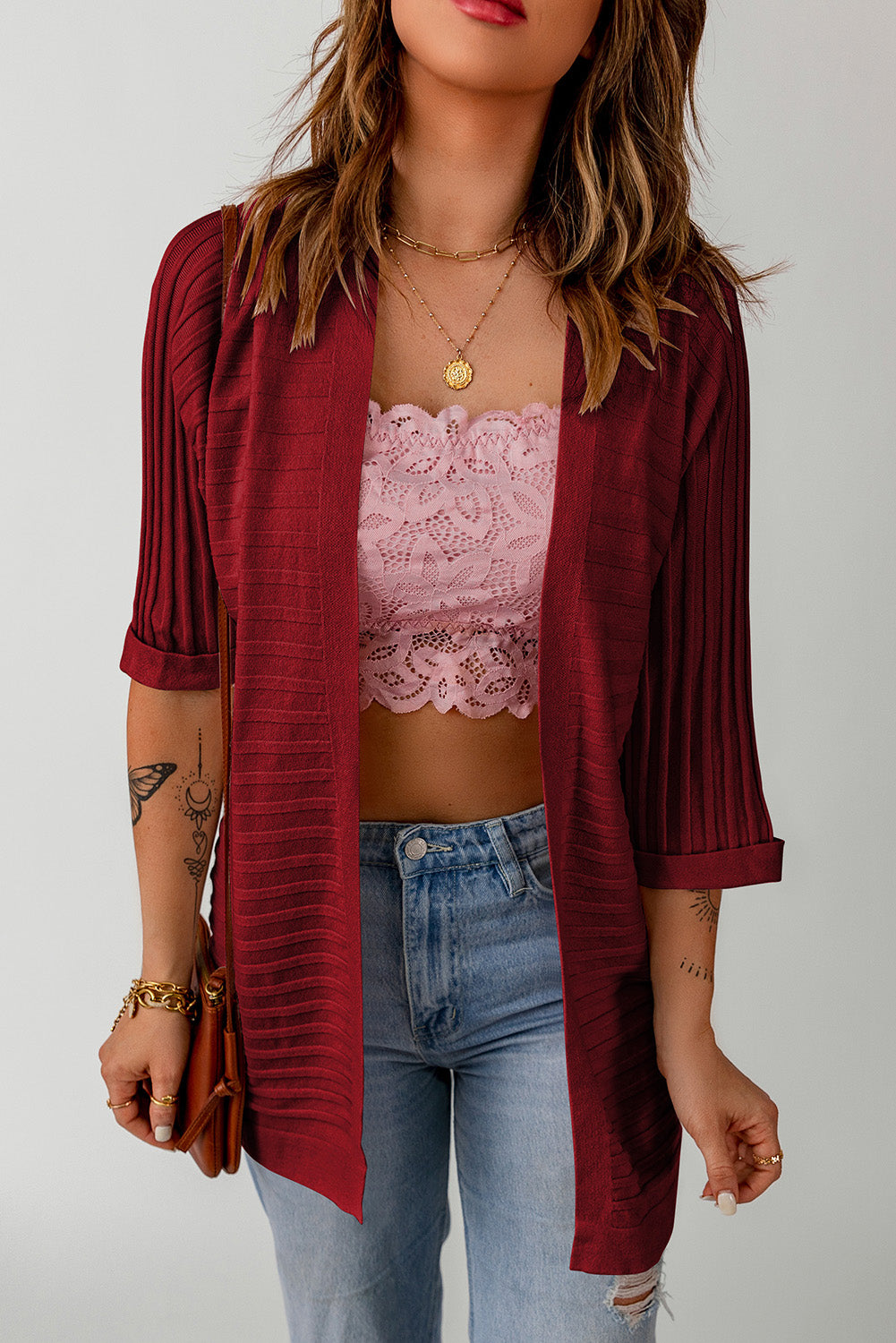 Ribbed Open Front Knit Cardigan