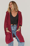 Bracelet Sleeve Pocketed Open Front Hooded Cardigan