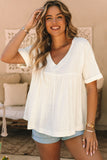 Frayed V Neck Ruffled Babydoll Blouse