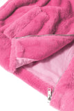 Pink Fringed Full Zipper Fleece Jacket