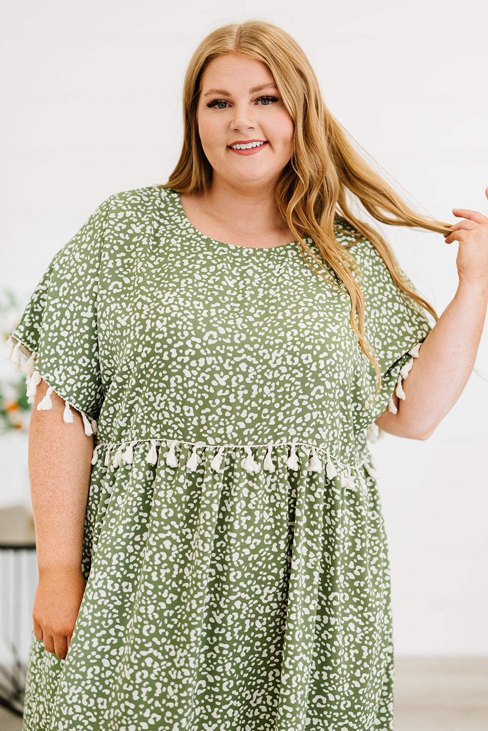 Robe à Pompon Léopard Grande Taille Verte