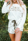 Long Sleeve Letters Pullover and Animal Shorts Lounge Set