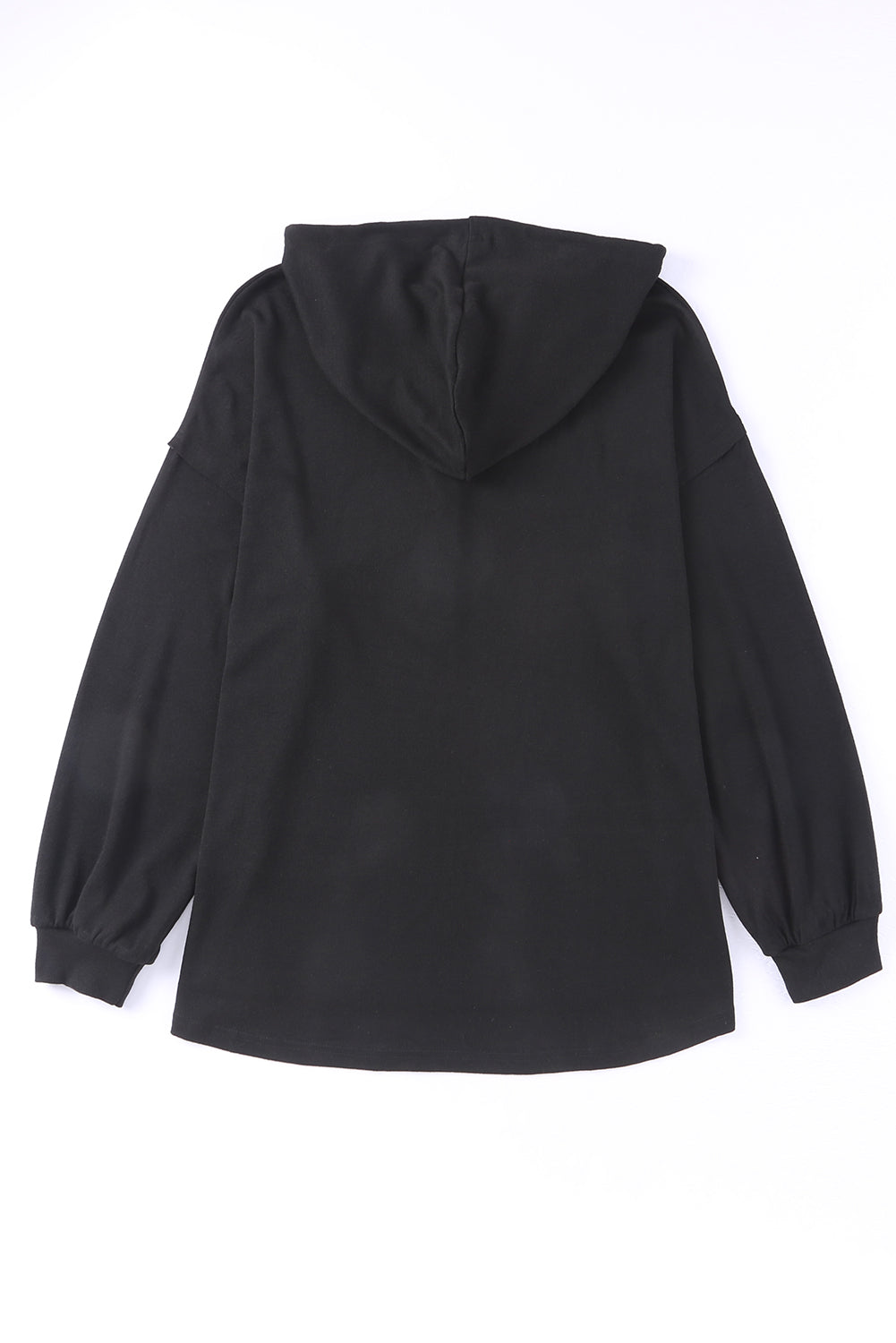 Black Buttoned High and Low Hem Hoodie