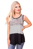 Leopard Striped Color Block Casual Tank Top